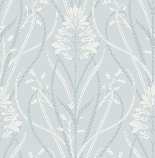 Rosalind Sky Blue Iris Damask Wallpaper