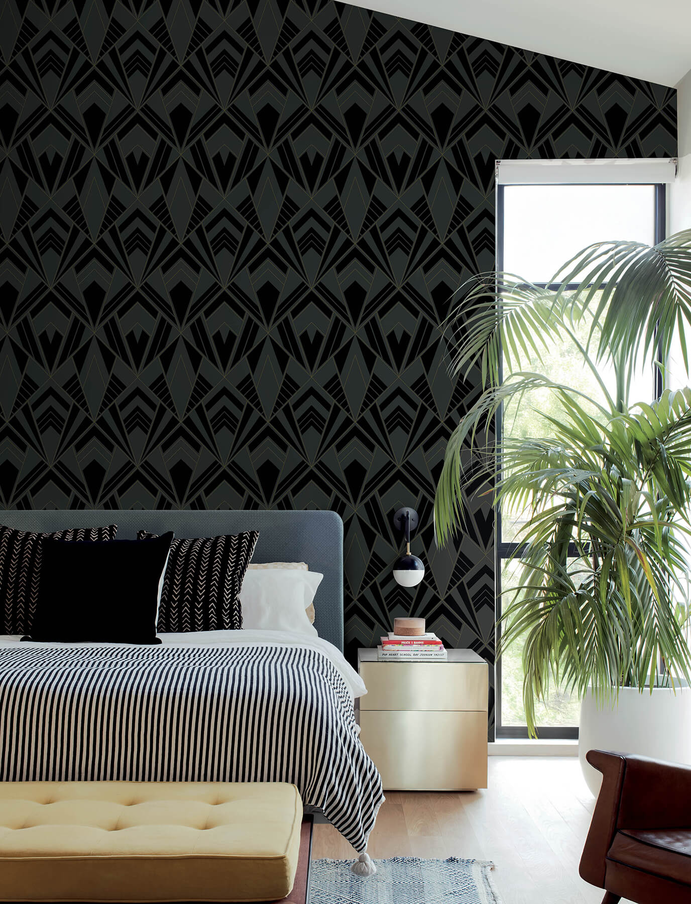 Allenby Black Flocked Wallpaper