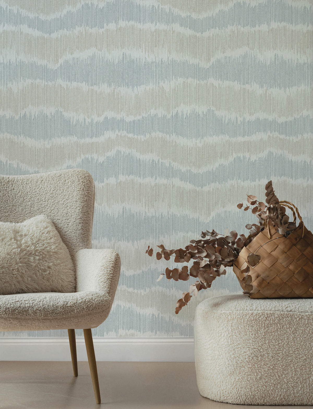 Wiggle Sky Blue Ikat Stripe Wallpaper