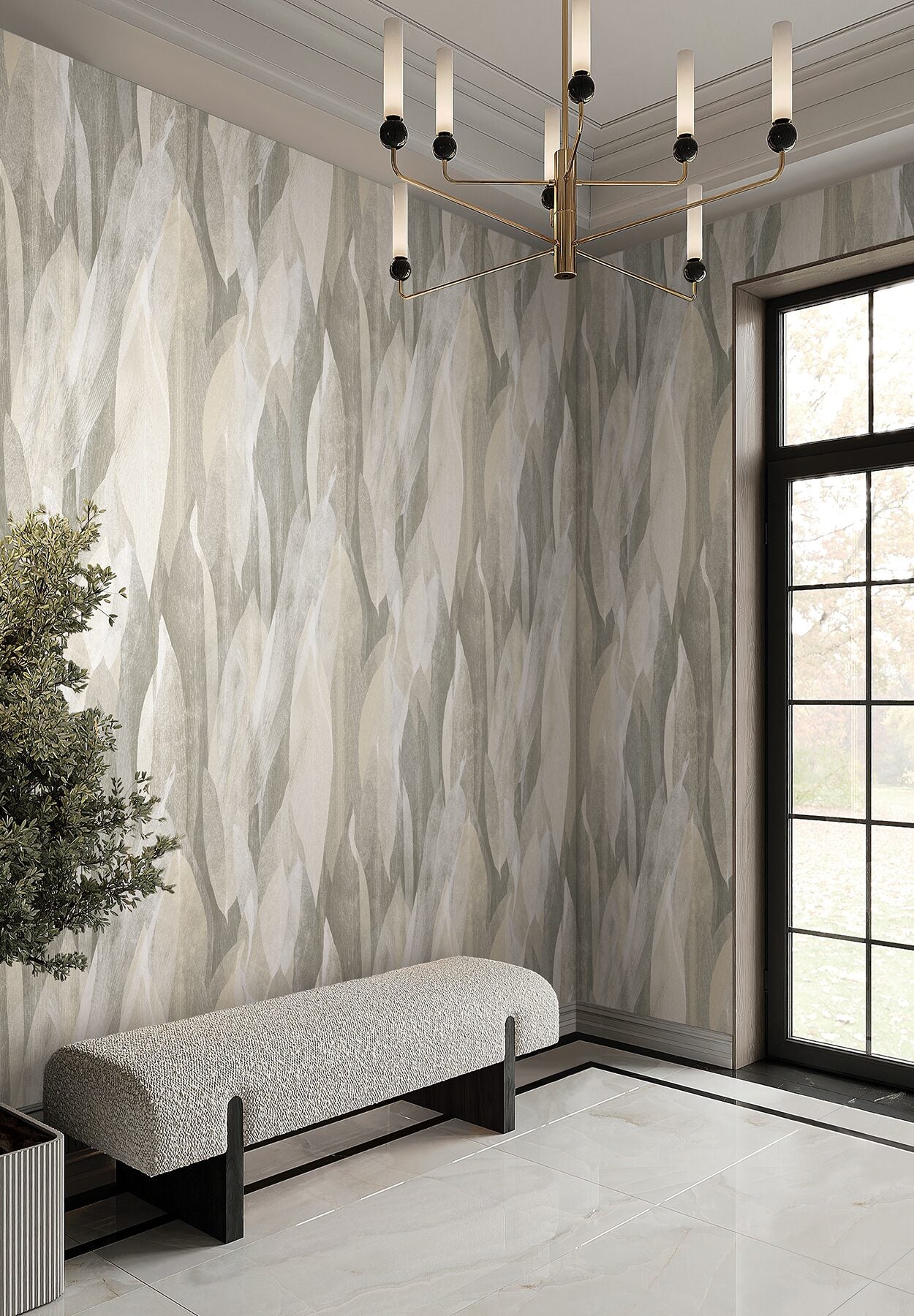 Shimmering Canopy Neutral Botanical Wallpaper