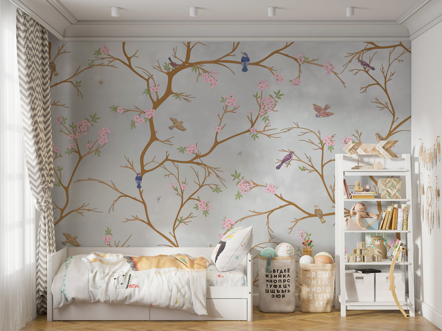 Cherry Blossom tree with birds mural