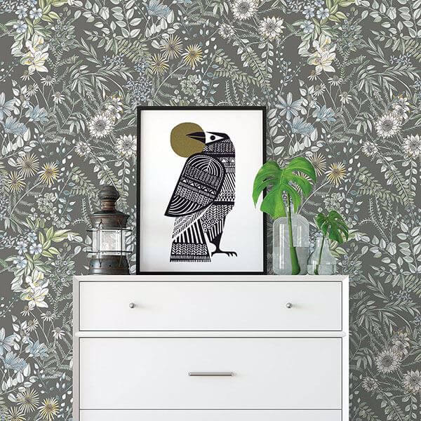 Full Bloom Taupe Floral Wallpaper