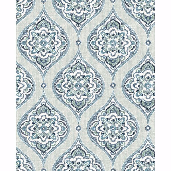 Adele Aqua Damask Wallpaper