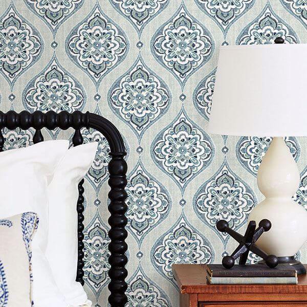 Adele Aqua Damask Wallpaper