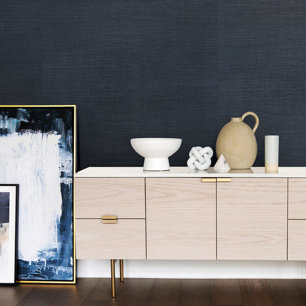Victoria Indigo Grasscloth Wallpaper