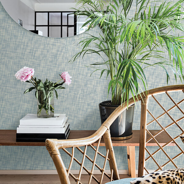 Arlyn Light Blue Grasscloth Wallpaper