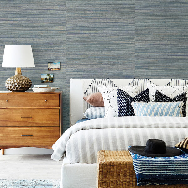 Pattaya Blue Grasscloth Wallpaper
