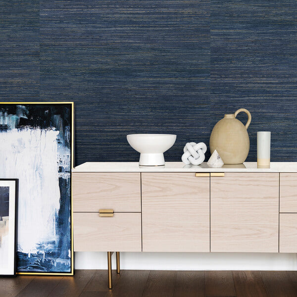 Pattini Indigo Grasscloth Wallpaper