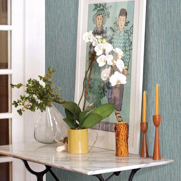 Raffia Aqua Faux Grasscloth Wallpaper