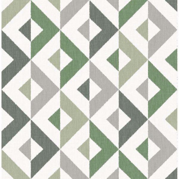Seesaw Green Geometric Faux Linen Wallpaper