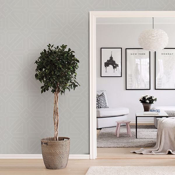 Voltaire Silver Beaded Geometric Wallpaper