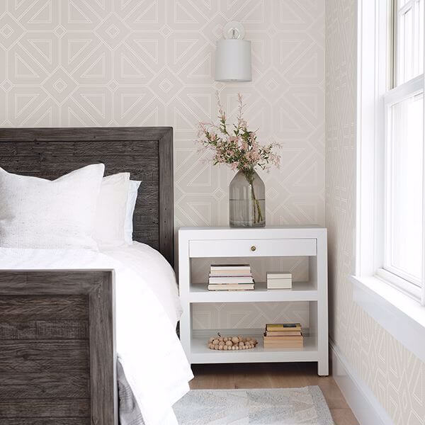 Voltaire Platinum Beaded Geometric Wallpaper
