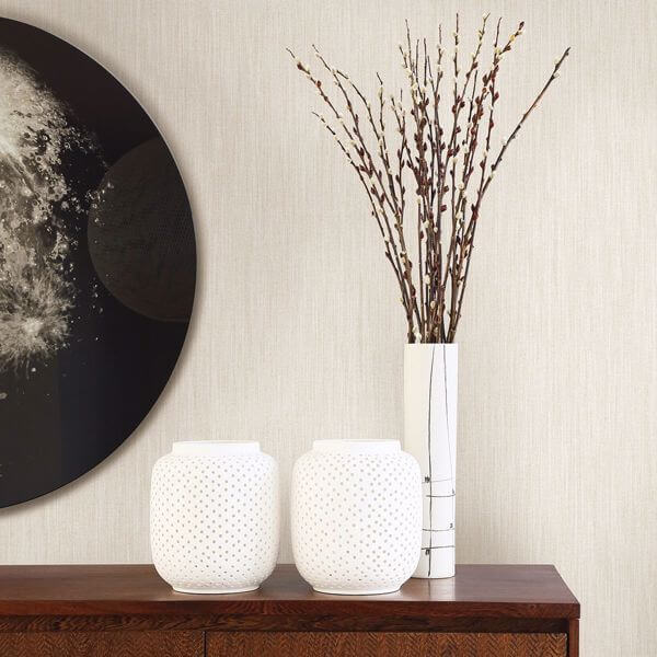 Chenille Off White Faux Linen Wallpaper