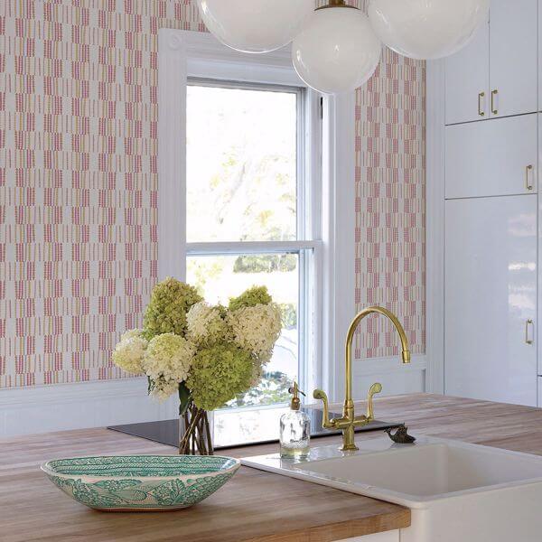 Burgen Orange Geometric Linen Wallpaper