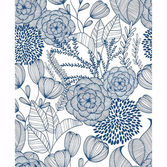 Alannah Navy Botanical Wallpaper