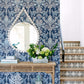 Vera Blue Floral Damask Wallpaper