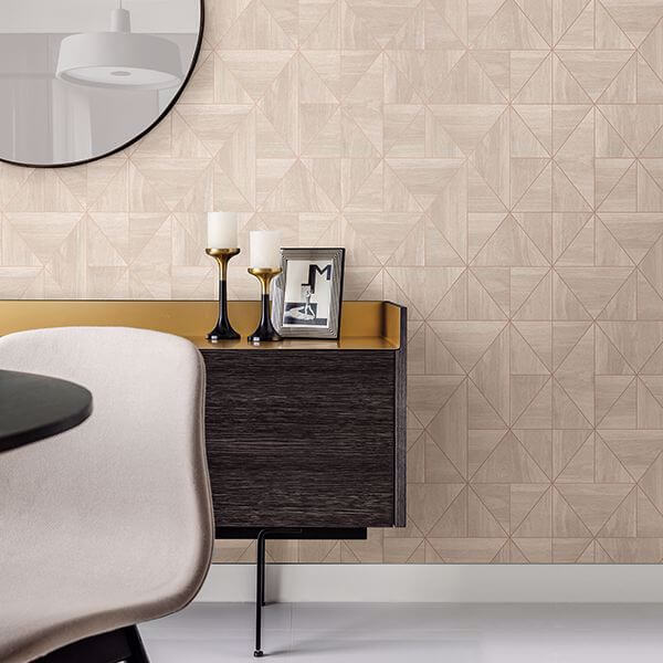 Cheverny Cream Geometric Wood Wallpaper