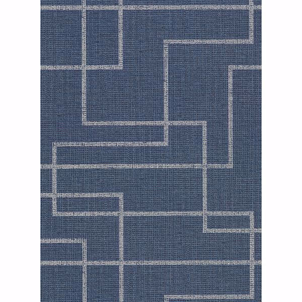 Clarendon Indigo Geometric Faux Grasscloth Wallpaper