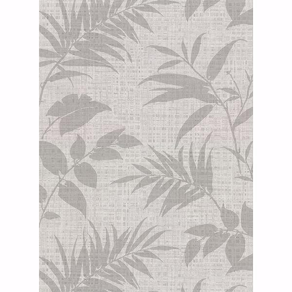 Chandler Light Grey Botanical Faux Grasscloth Wallpaper