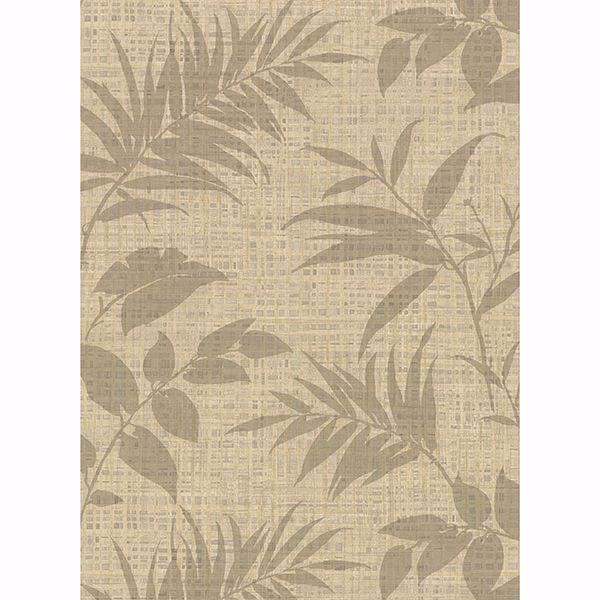 Chandler Khaki Botanical Faux Grasscloth Wallpaper