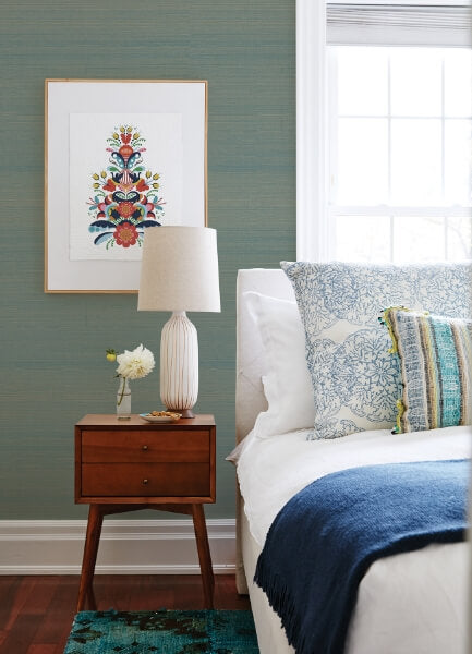 Mai Turquoise Grasscloth Wallpaper