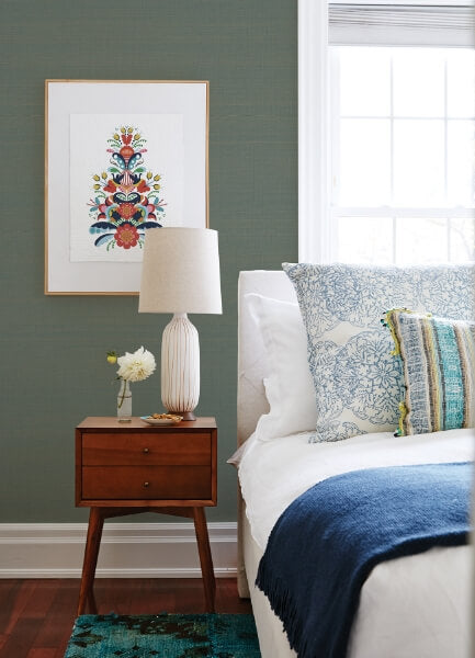 Mai Teal Grasscloth Wallpaper