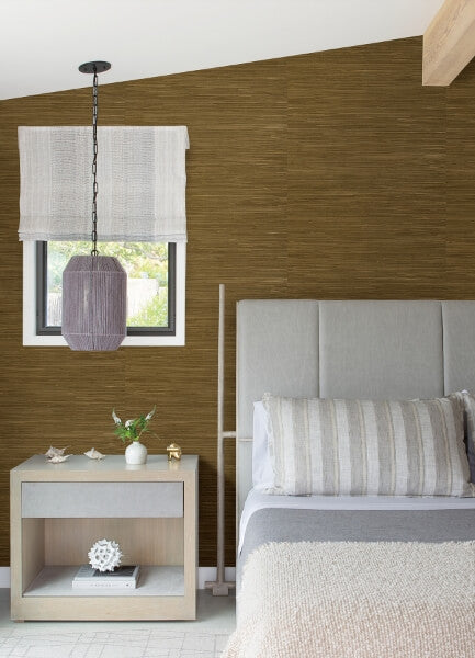Zhilan Brown Grasscloth Wallpaper