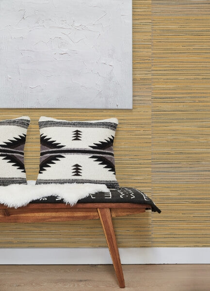 Ushi Black Grasscloth Wallpaper