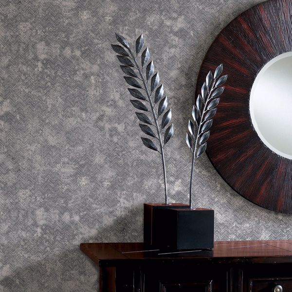 Luna Pewter Distressed Chevron Wallpaper