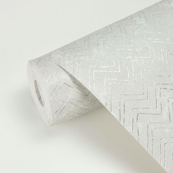 Luna Platinum Distressed Chevron Wallpaper