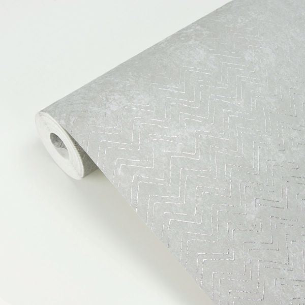 Luna Silver Distressed Chevron Wallpaper
