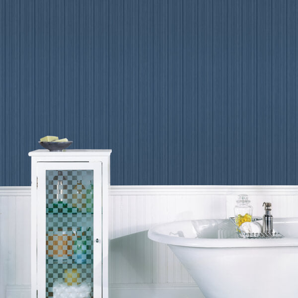Sebasco Denim Vertical Pinstripe Wallpaper