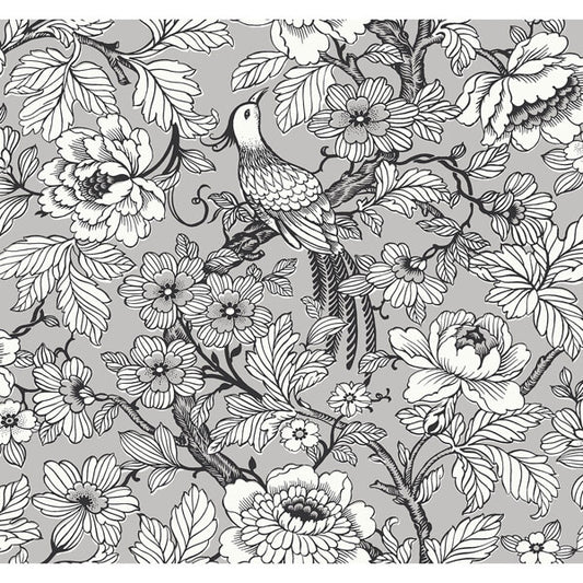 Beaufort Silver Peony Chinoiserie Wallpaper