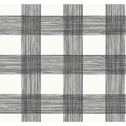 Scarborough Black Striated Plaid Wallpaper