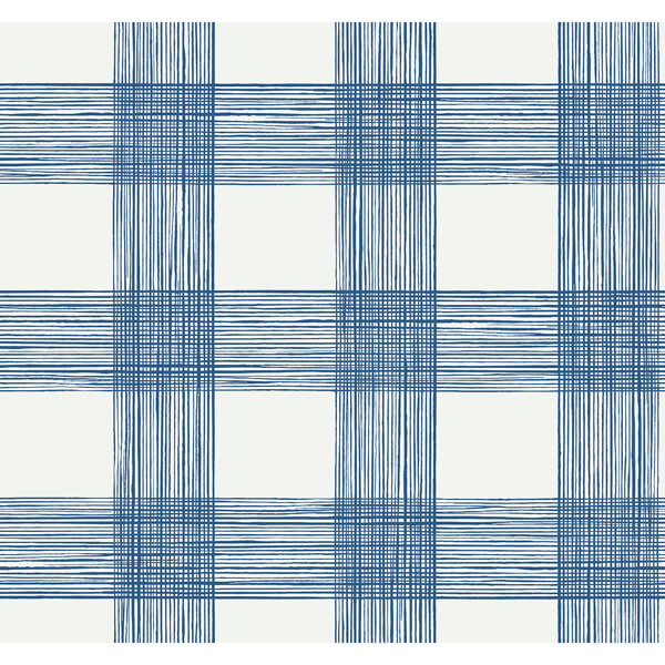Scarborough Indigo Striated Plaid Wallpaper
