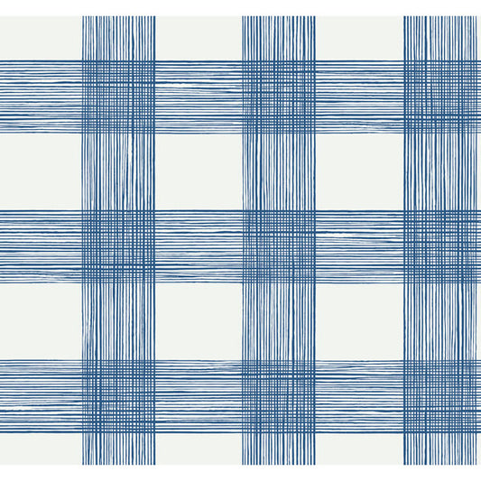 Scarborough Indigo Striated Plaid Wallpaper