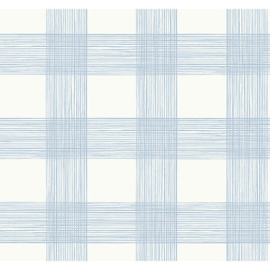 Scarborough Light Blue Striated Plaid Wallpaper