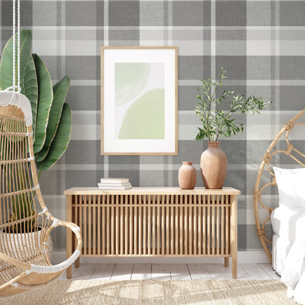 Madaket Dark Grey Plaid Wallpaper