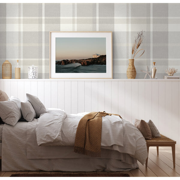 Madaket Light Grey Plaid Wallpaper