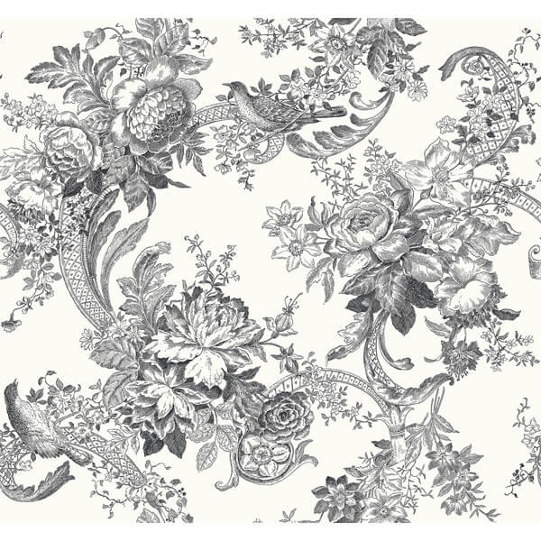 Carmel Black Baroque Florals Wallpaper