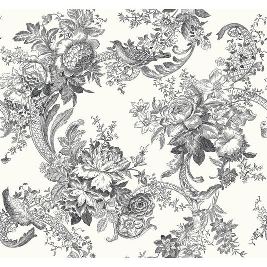 Carmel Black Baroque Florals Wallpaper