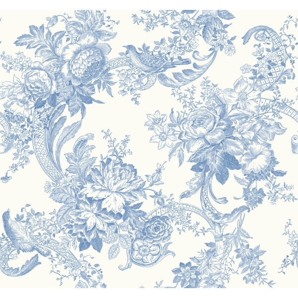 Carmel Light Blue Baroque Florals Wallpaper