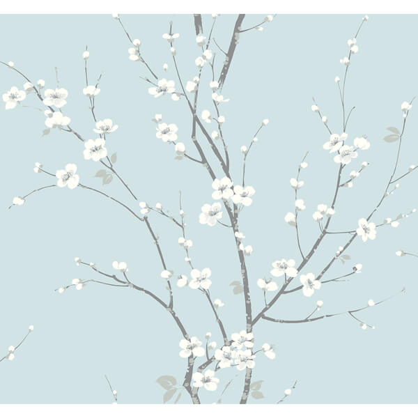 Monterey Sky Blue Floral Branch Wallpaper