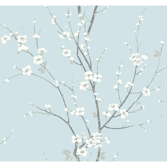 Monterey Sky Blue Floral Branch Wallpaper