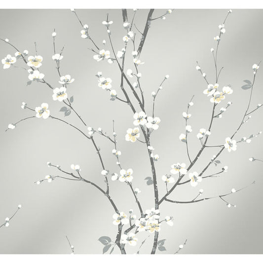 Monterey Silver Mist Floral Branch Wallpaper