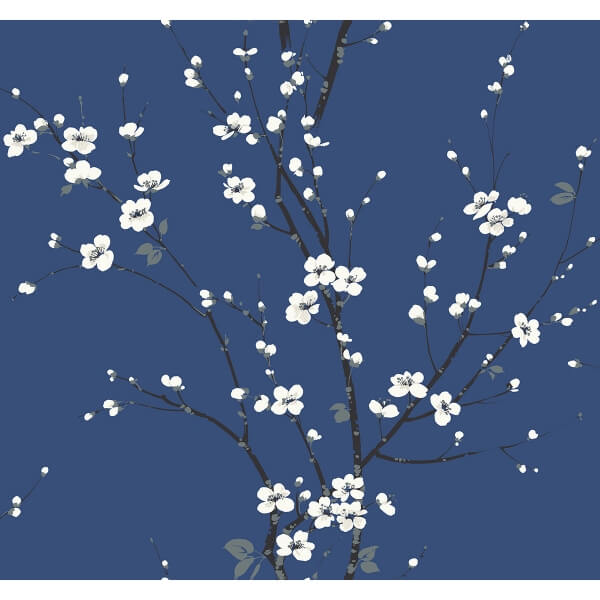Monterey Cobalt Floral Branch Wallpaper