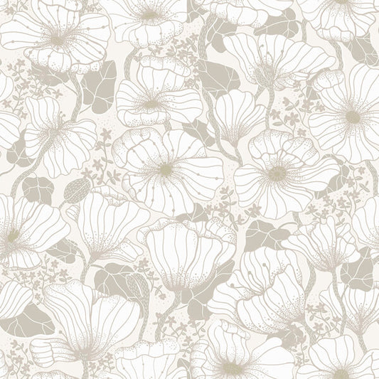Matilda Grey Poppy Fields Wallpaper