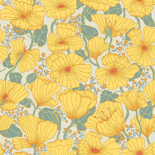 Matilda Yellow Poppy Fields Wallpaper