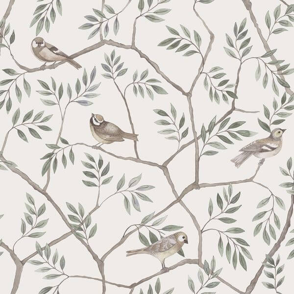 Crossbill Off White Branches Wallpaper