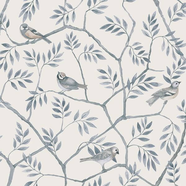 Crossbill Light Blue Branches Wallpaper